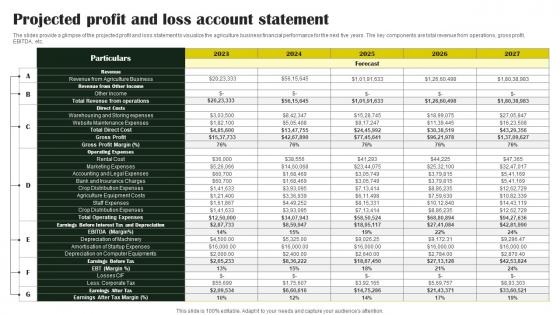 Rice Farming Business Projected Profit And Loss Account Statement BP SS
