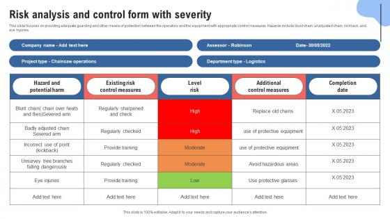 Risk Analysis And Control Form With Severity