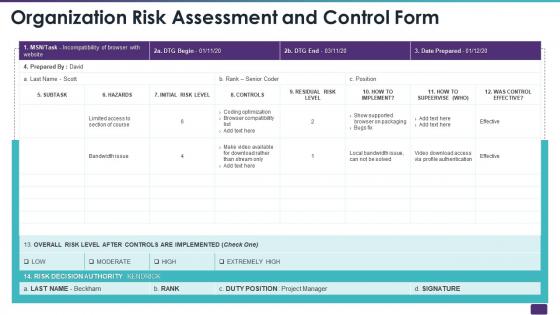 Risk assessment and control form risk management bundle