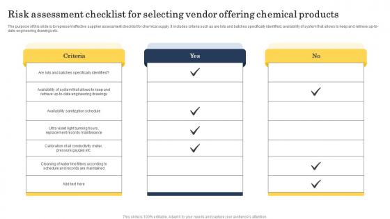 Risk Assessment Checklist For Selecting Vendor Offering Chemical Products
