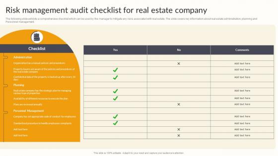 Risk Management Audit Checklist For Real Estate Company Effective Risk Management Strategies