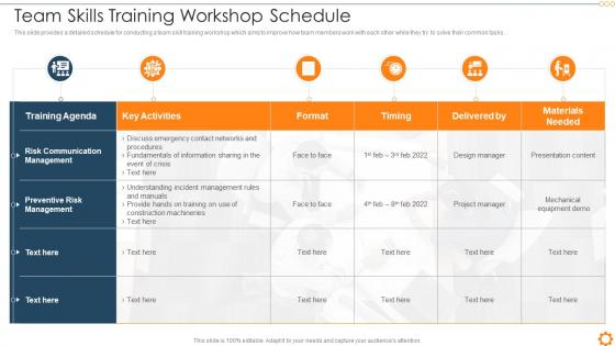 Risk Management Commercial Development Project Team Skills Training Workshop Schedule