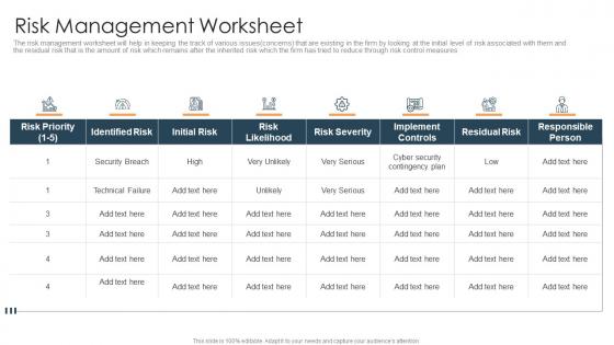 Risk management worksheet how to prioritize business projects ppt show graphics pictures