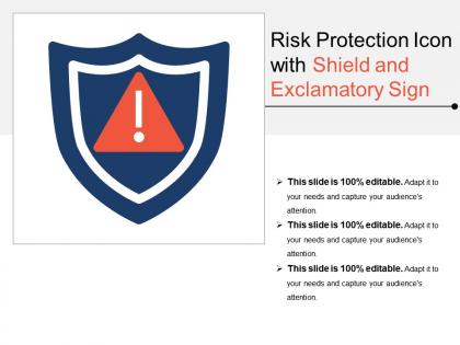 Risk protection icon with shield and exclamatory sign