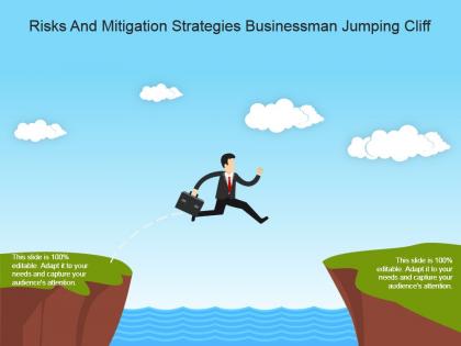 Risks and mitigation strategies businessman jumping cliff powerpoint ideas