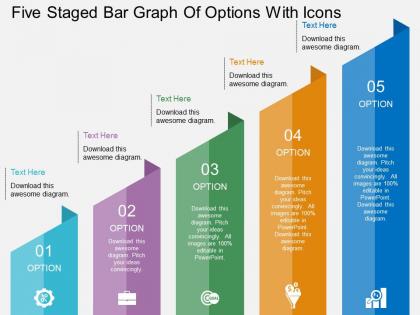 Rl five staged bar graph of options with icons flat powerpoint design