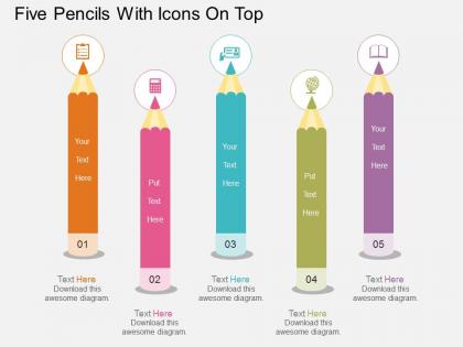 Rn five pencils with icons on top flat powerpoint design
