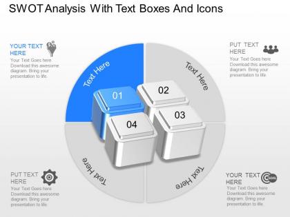 Ro swot analysis with text boxes and icons powerpoint template