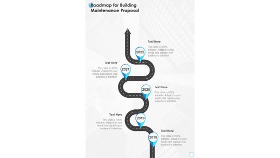 Roadmap For Building Maintenance Proposal One Pager Sample Example Document