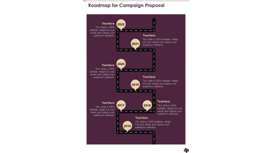 Roadmap For Campaign Proposal One Pager Sample Example Document