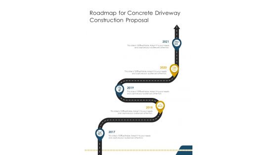 Roadmap For Concrete Driveway Construction Proposal One Pager Sample Example Document