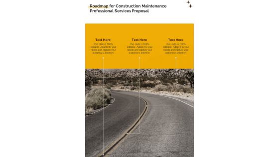Roadmap For Construction Maintenance Professional Services Proposal One Pager Sample Example Document