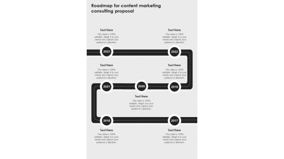 Roadmap For Content Marketing Consulting Proposal One Pager Sample Example Document