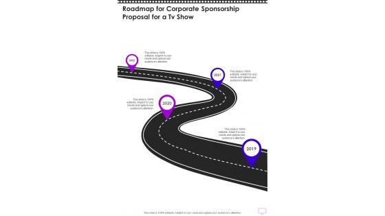 Roadmap For Corporate Sponsorship Proposal For A Tv Show One Pager Sample Example Document