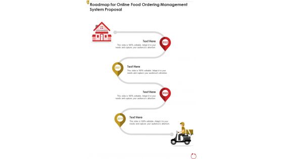 Roadmap For Online Food Ordering Management System Proposal One Pager Sample Example Document
