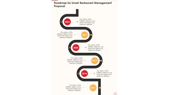 Roadmap For Smart Restaurant Management Proposal One Pager Sample Example Document