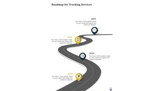 Roadmap For Trucking Services One Pager Sample Example Document