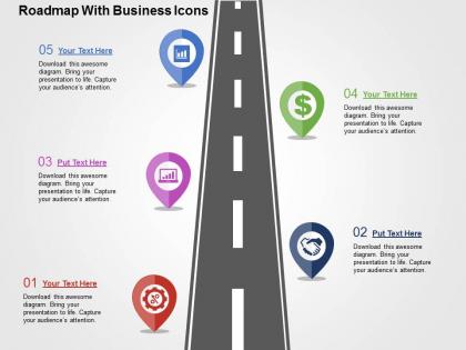 Roadmap with business icons flat powerpoint design