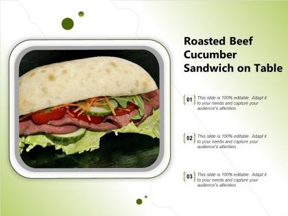 Roasted beef cucumber sandwich on table