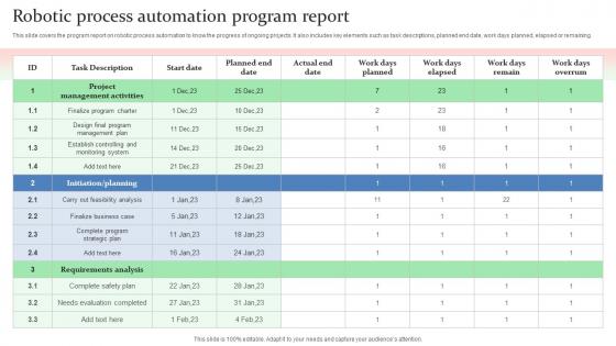Robotic Process Automation Program Report
