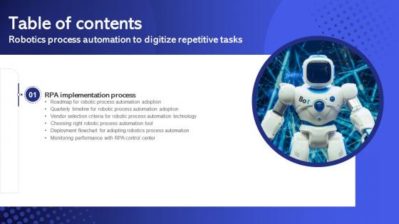 Robotics Process Automation To Digitize Repetitive Tasks Table Of Content RB SS