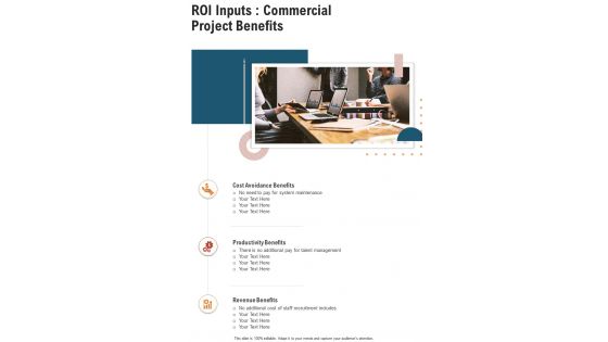 Roi Inputs Commercial Project Benefits Commercial Proposal One Pager Sample Example Document