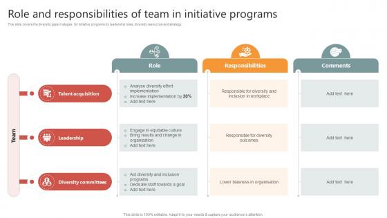 Role And Responsibilities Of Team In Initiative Programs