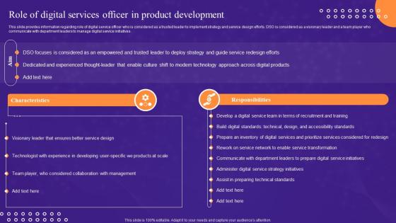 Role Of Digital Services Officer In Product Development Leadership Playbook For Digital Transformation