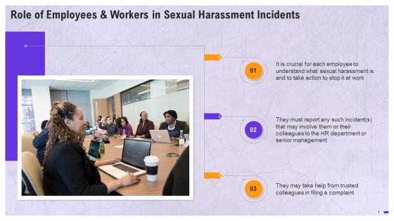 Role Of Employees And Workers In Sexual Harassment Incidents Training Ppt