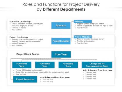Roles and functions for project delivery by different departments