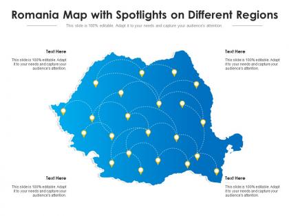 Romania map with spotlights on different regions