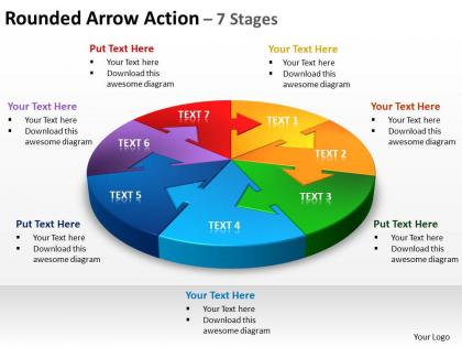 Rounded arrow action 7 stages powerpoint diagrams presentation slides graphics 0912
