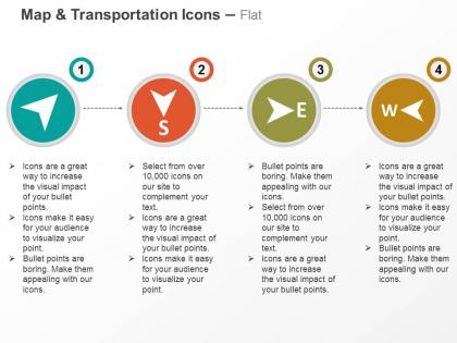 Route south east west ppt icons graphics