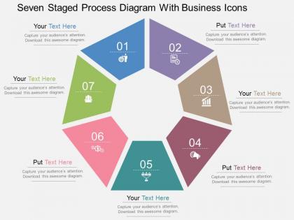 Rp seven staged process diagram with business icons flat powerpoint design