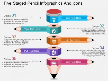 Rr five staged pencil infographics and icons flat powerpoint design