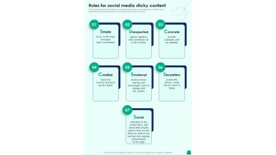Rules For Social Media Sticky Content Social Media Playbook One Pager Sample Example Document