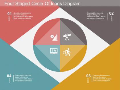 Rx four staged circle of icons diagram flat powerpoint design