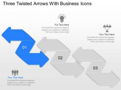 Sa three twisted arrows with business icons powerpoint template