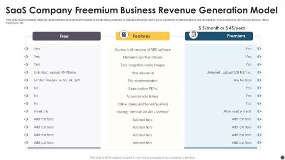 Saas Company Freemium Business Revenue Generation Model