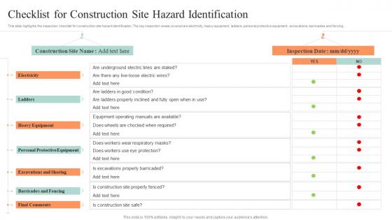 Safety Controls For Real Estate Project Checklist For Construction Site Hazard Identification