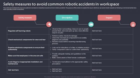 Safety Measures To Avoid Common Robotic Accidents Implementation Of Robotic Automation In Business