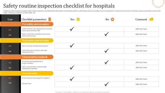 Safety Routine Inspection Checklist For Hospitals