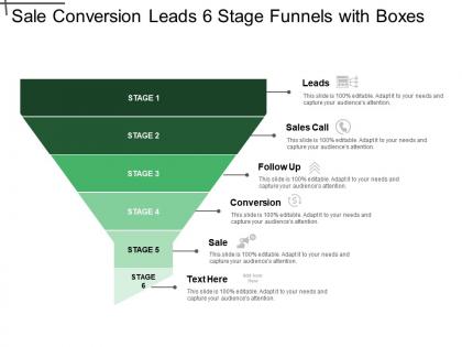 Sale conversion leads 6 stage funnels with boxes