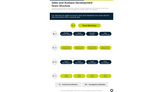Sales And Business Development Team Structure One Pager Sample Example Document