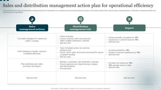Sales And Distribution Management Action Plan For Operational Efficiency