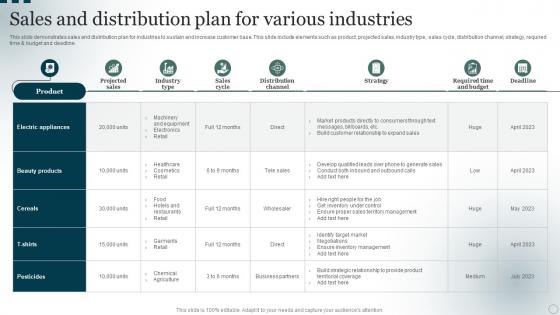 Sales And Distribution Plan For Various Industries