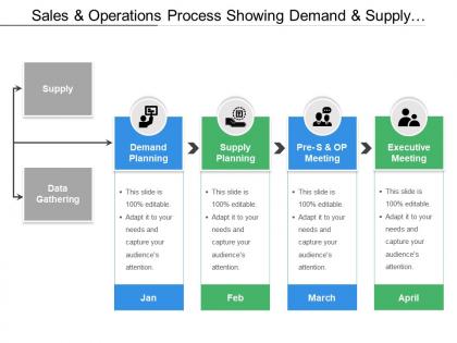 Sales and operations process showing demand and supply planning