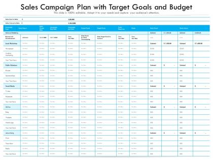 Sales campaign plan with target goals and budget