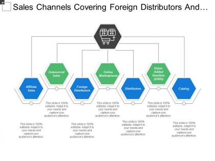 Sales channels covering foreign distributors and online marketplace