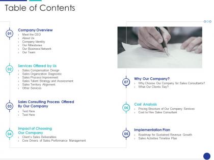 Sales consultancy business table of contents ppt powerpoint presentation inspiration layout